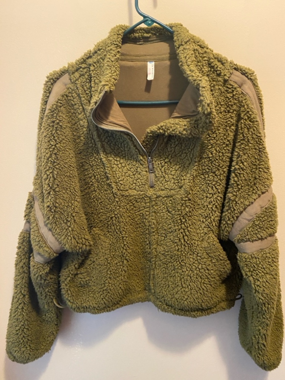 Free People Olive Green Teddy Sherpa Zip Jacket Like New